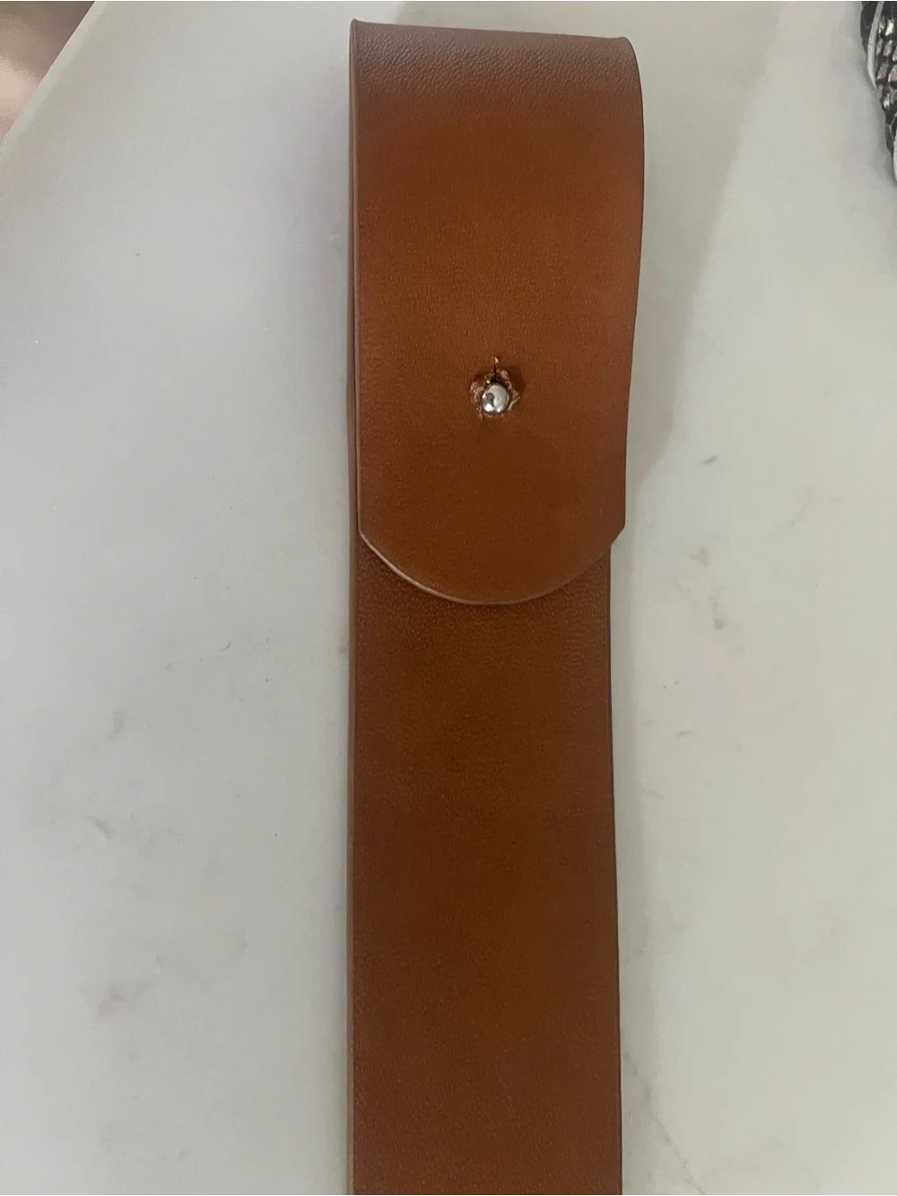 Chico’s Antoinette Slouch Belt S/M Cognac Brown Silver Statement Buckle